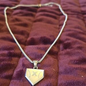 Silver Baseball Pendant Necklace